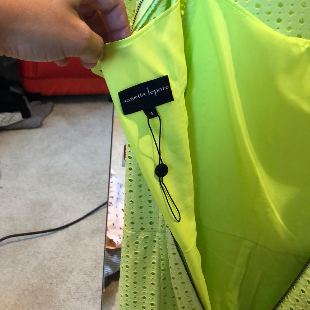 BNWT Nanette Lepore Chartreuse neon green a line dress - Picture 4 of 5